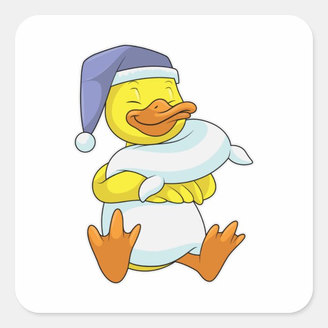 Ente beim Schlafen mit Nachtkappe Quadratischer Aufkleber (Vorderseite)