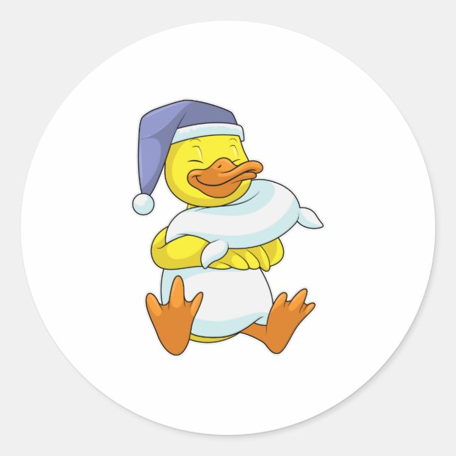 Ente beim Schlafen mit Nachtkappe Runder Aufkleber (Vorderseite)