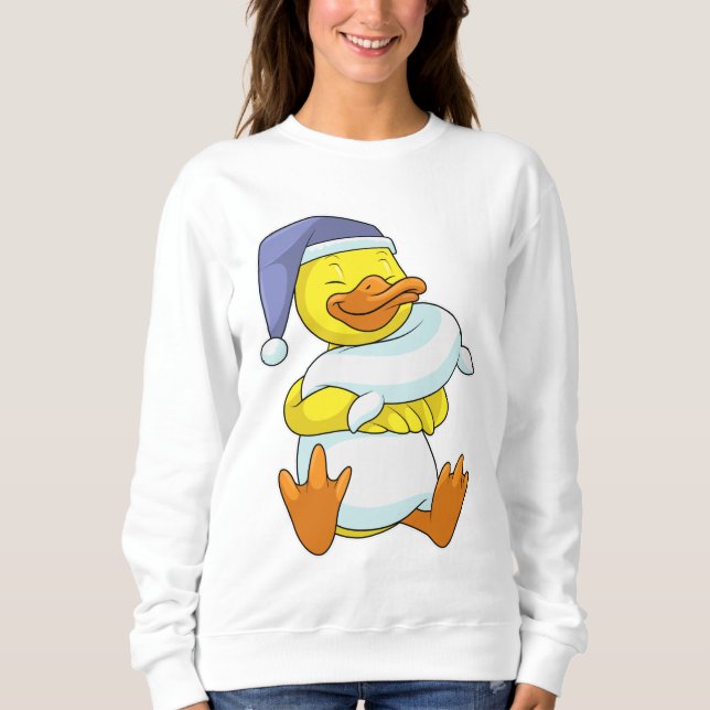 Ente beim Schlafen mit Nachtkappe Sweatshirt (Vorderseite)