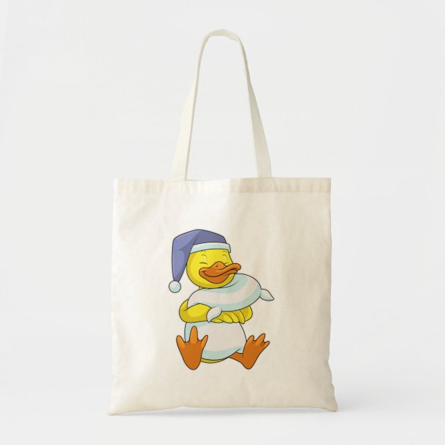 Ente beim Schlafen mit Nachtkappe Tragetasche (Vorne)