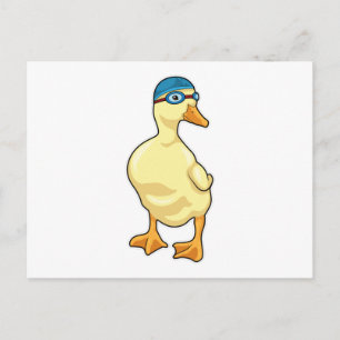 Ente beim Schwimmen mit Schwimmbrille Postkarte