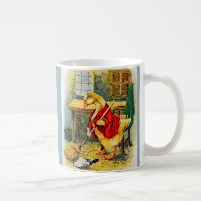 Ente der 30er Jahre, die den Boden fegt Kaffeetasse (Rechts)