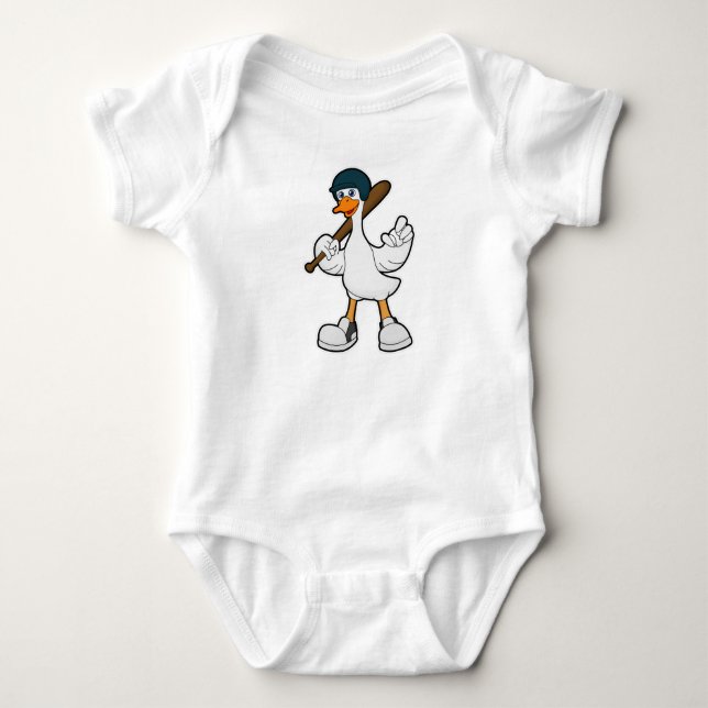 Ente im Baseball mit Baseballschläger und Helm Baby Strampler (Vorderseite)