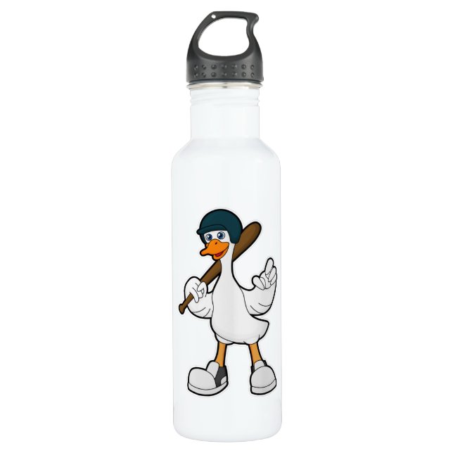 Ente im Baseball mit Baseballschläger und Helm Edelstahlflasche (Vorderseite)