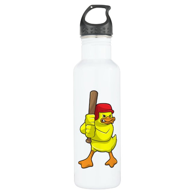 Ente im Baseball mit Baseballschläger und -kappe Edelstahlflasche (Vorderseite)
