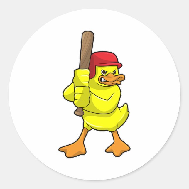 Ente im Baseball mit Baseballschläger und -kappe Runder Aufkleber (Vorderseite)