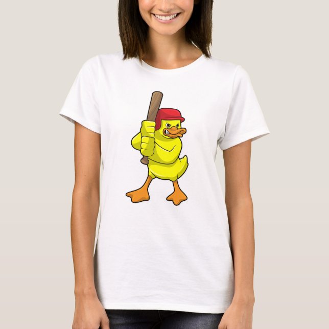 Ente im Baseball mit Baseballschläger und -kappe T-Shirt (Vorderseite)