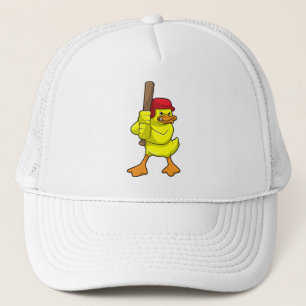Ente im Baseball mit Baseballschläger und -kappe Truckerkappe