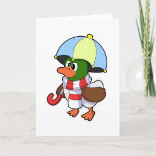 Ente im Regen mit Regenschirm Karte