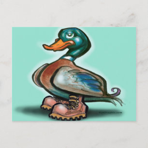 Ente in Arbeitsstiefeln Postkarte