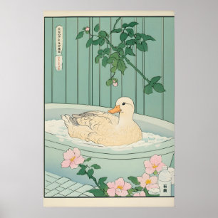 Ente in Badewanne-Wandkunst Ukiyo-e Japanisches Ba Poster