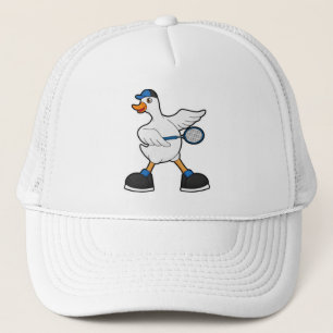Ente in Tennis mit Tennisschläger und Cap Truckerkappe