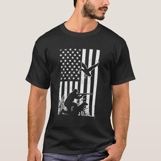 Ente Jagd auf die US-Flagge - Geflügel Gänse Spiel T-Shirt (Vorderseite)