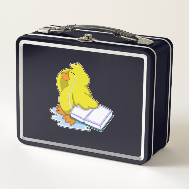 Ente mit Buch Metall Brotdose (Vorderseite)