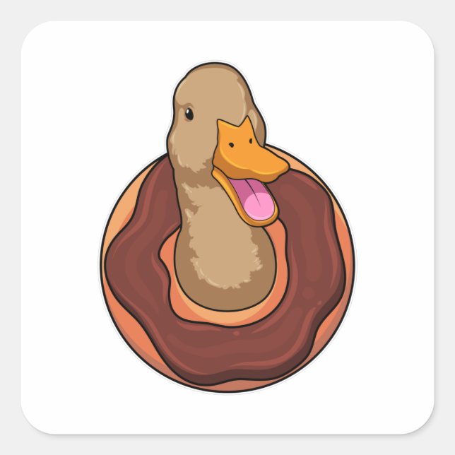 Ente mit Donut Quadratischer Aufkleber (Vorderseite)
