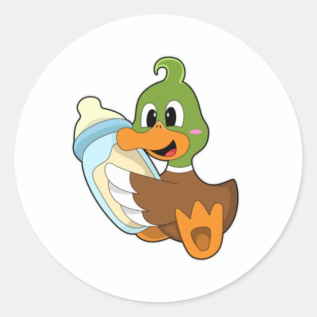 Ente mit Flasche Milch Runder Aufkleber (Vorderseite)