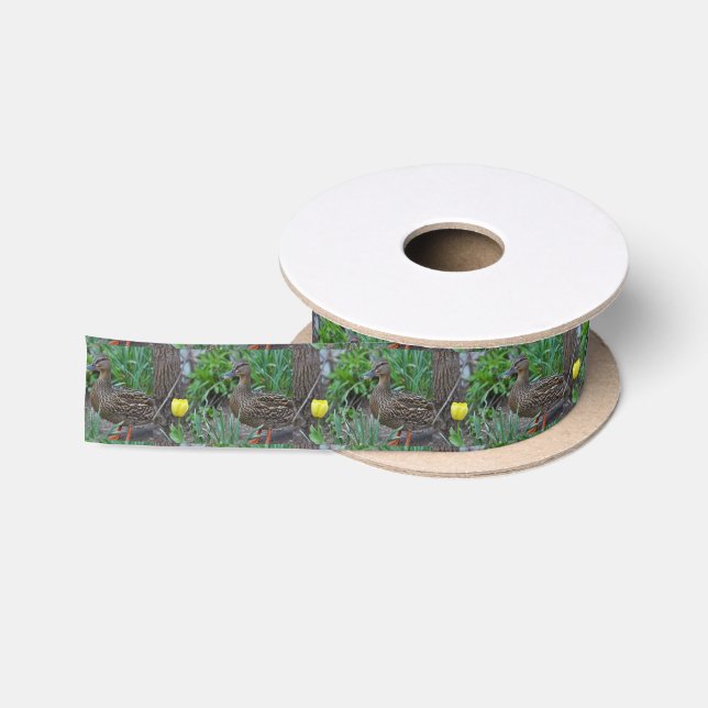 Ente mit gelber Blume Satinband (Spule)