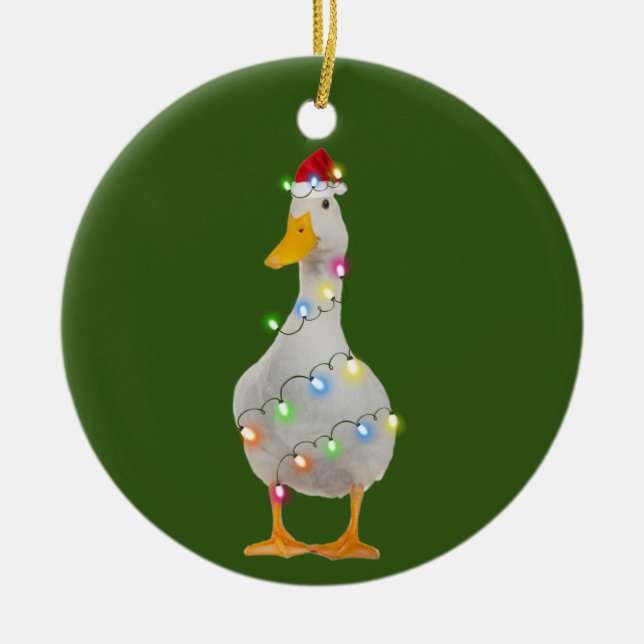 Ente mit Hat Lights Weihnachten Keramik Ornament (Vorne)