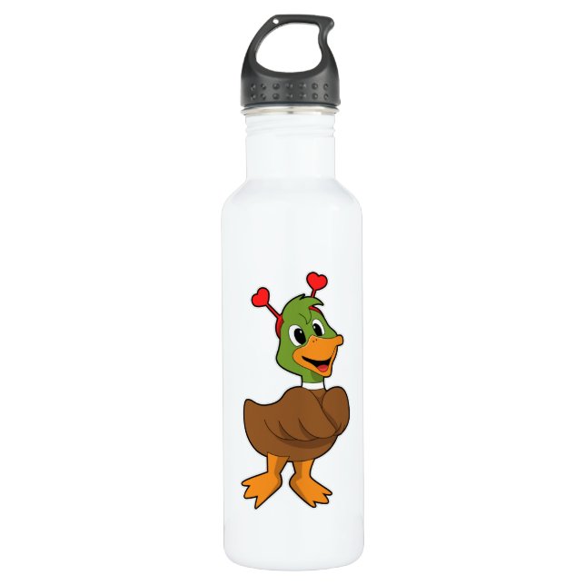 Ente mit Heart-Headband Edelstahlflasche (Vorderseite)