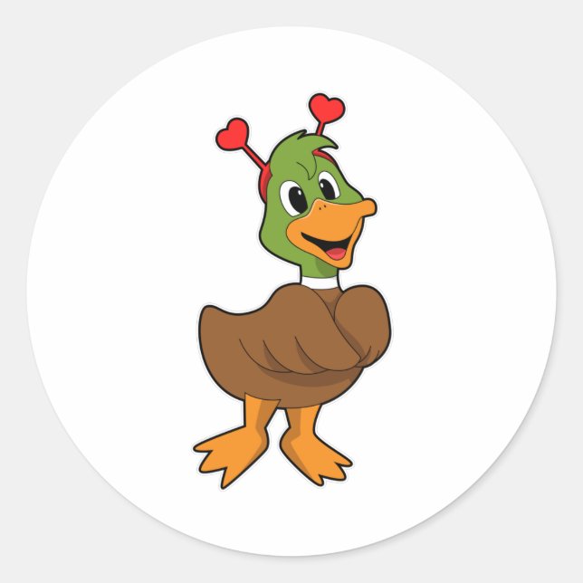 Ente mit Heart-Headband Runder Aufkleber (Vorderseite)
