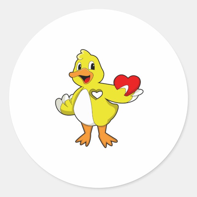 Ente mit Herz Runder Aufkleber (Vorderseite)