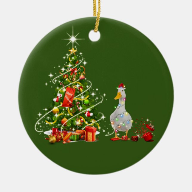 Ente mit Hutschuh Weihnachten Keramik Ornament (Vorne)