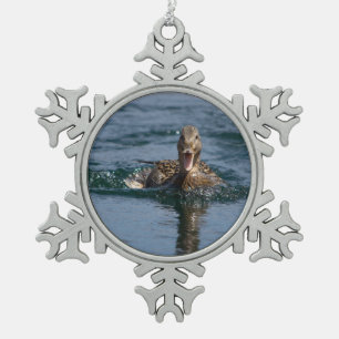 Ente mit offenem Schnabel Schneeflocken Zinn-Ornament