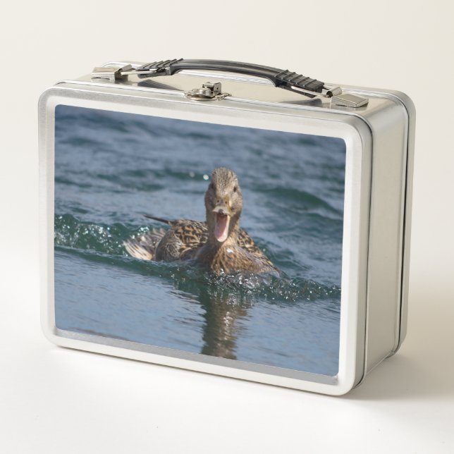 Ente mit Schnabel offen Metall Brotdose (Vorderseite)