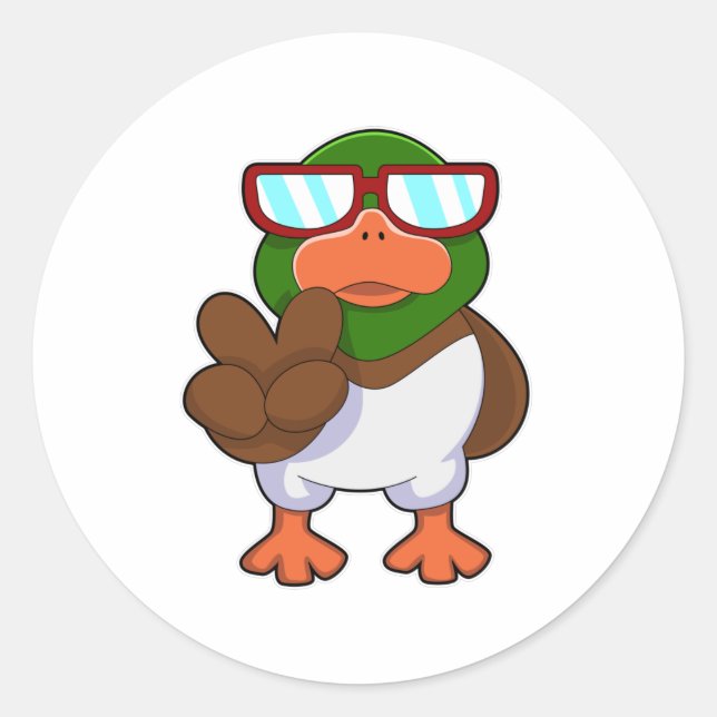 Ente mit Sonnenbrille Runder Aufkleber (Vorderseite)
