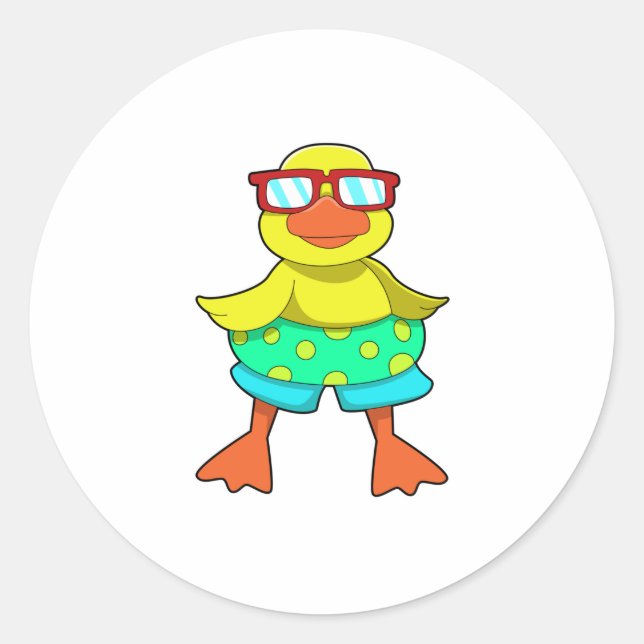 Ente mit Swim Ring & Sonnenbrille Runder Aufkleber (Vorderseite)