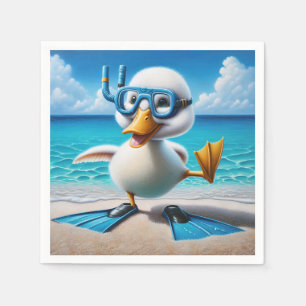 Ente mit Tauchschnorchel am Strand Serviette