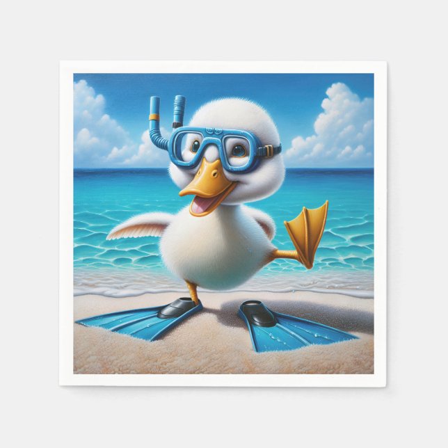 Ente mit Tauchschnorchel am Strand Serviette (Vorderseite)