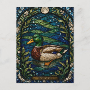 Ente, Sumpf-Lilie Glasmalerei Postkarte