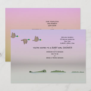 Enten & Alligator Natur Cartoon Mädchen Baby-Party Einladung