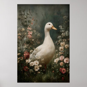 Enten-Antiquitäten-Druckkunst, Enten-Blumen-Minima Poster