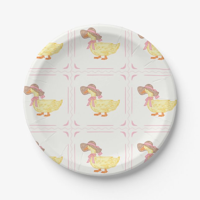 Enten aus rosa und gelben Cottcore Pappteller (Vorderseite)