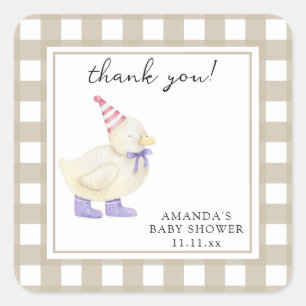 Enten-Baby-Shower-Karte zum Falten, Danke Quadratischer Aufkleber