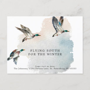 Enten, die nach Süden fliegen, vorübergehender Adr Ankündigungspostkarte