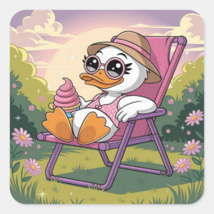 Enten essen Sommereis Quadratischer Aufkleber