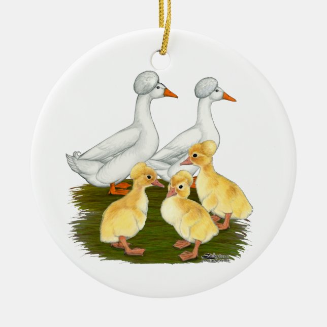 Enten-Familie mit Haube Keramikornament (Vorne)