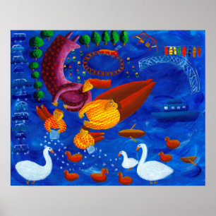 Enten füttern Acrylmalerei Kunstprint Poster