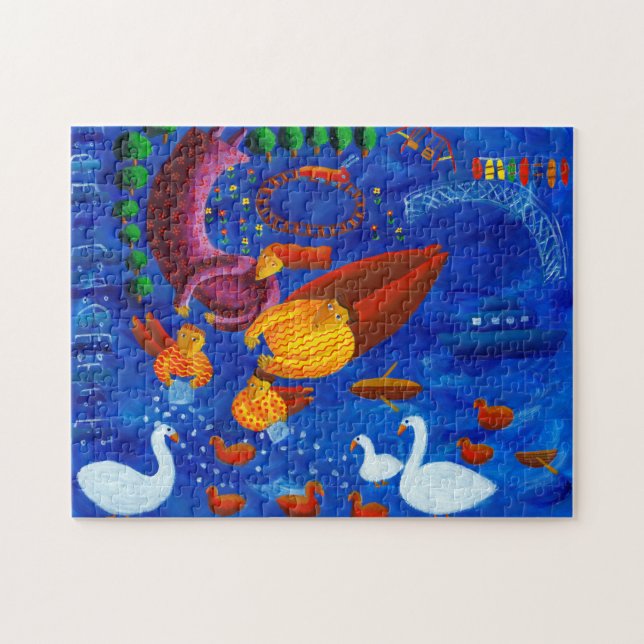Enten füttern Gemälde (Horizontal)