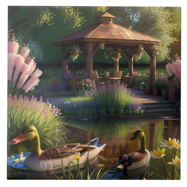 Enten im Teich Fliese (Vorderseite)