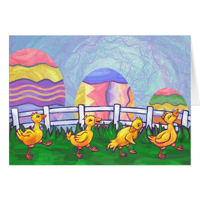 Enten in einer rohen Osterkarte (Vorderseite (Horizontal))