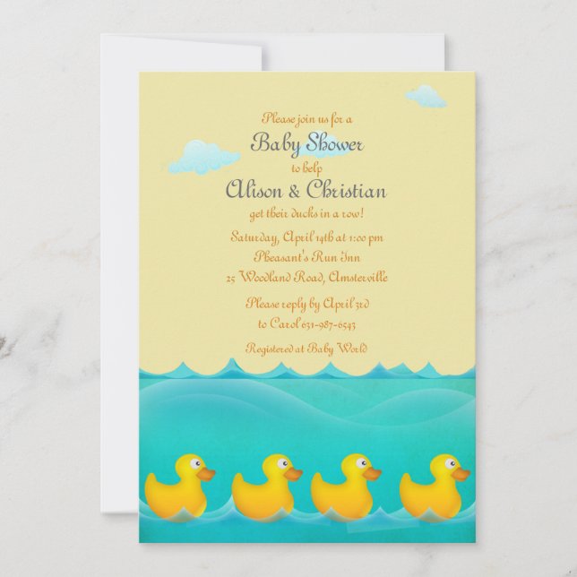 Enten-in Folge Babyparty-Einladung Einladung (Vorderseite)