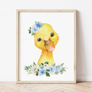 Enten, Landtiere, Blütenblumen, Junge Kinderzimmer Fotodruck