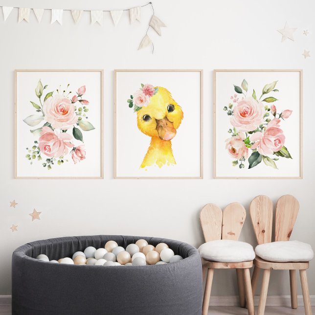 Enten, Landtiere, rosa Blume, Kinderzimmer von Mäd Bilderwand Sets (Von Creator hochgeladen)