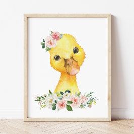 Enten, Landtiere, rosa Blume, Kinderzimmer von Mäd Poster