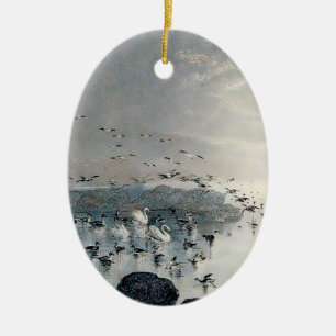 Enten, Mallards und Schwäne am See bei Sonnenunter Keramik Ornament