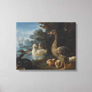 Enten, Meerschweinchen und ein Kaninchen in einer  Leinwanddruck